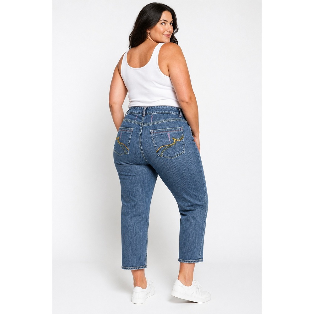 Bill Blass Stretch Jeans Women's 16 Blue Denim Embroidered Pockets Hemmed